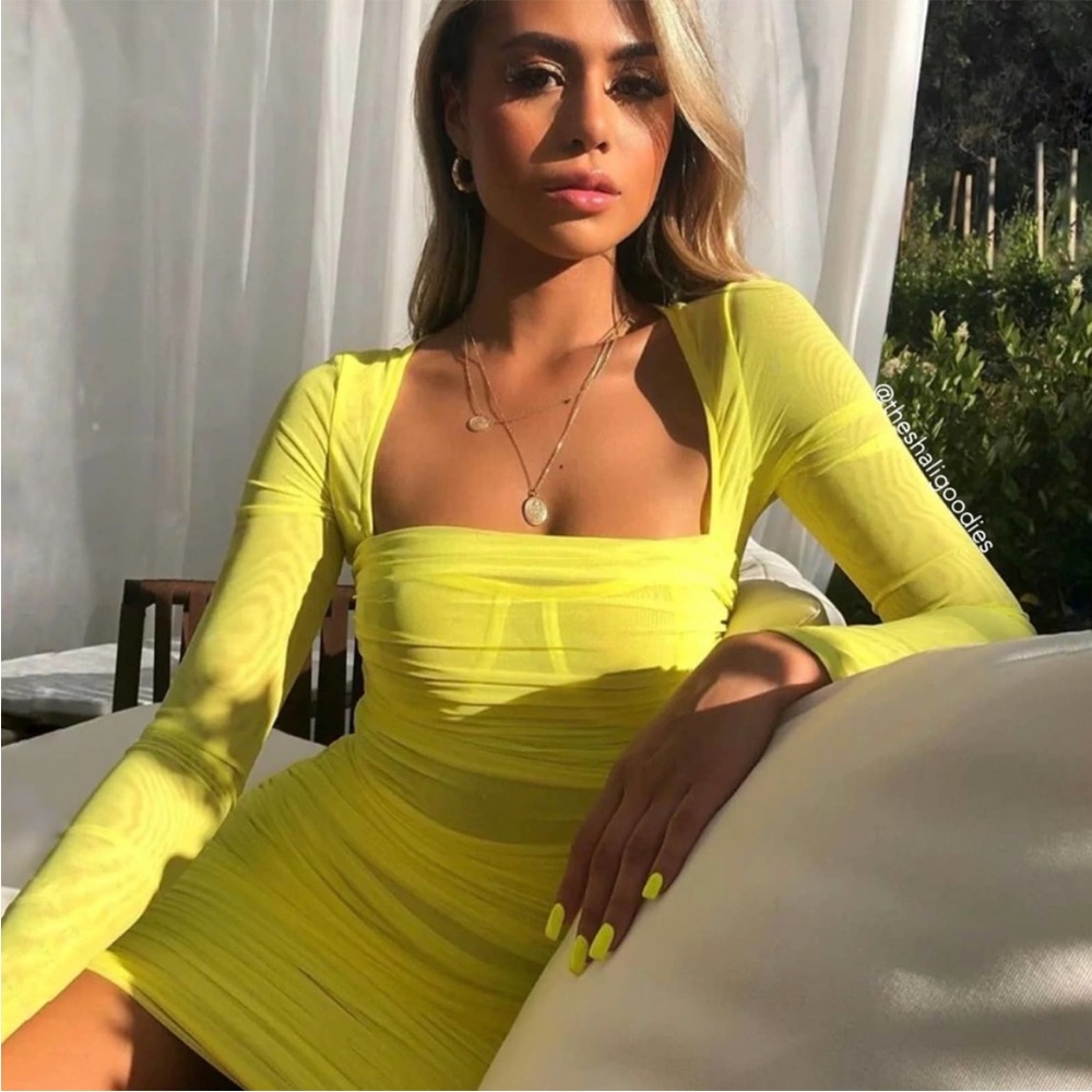 House of CB ‘Valentina’ Yellow Ruched Organza Dress